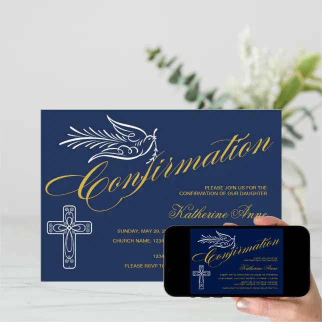 Invitation Texte de confirmation de script d'or avec croix et | Zazzle.fr