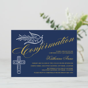 Invitation Texte de confirmation de script d'or avec croix et