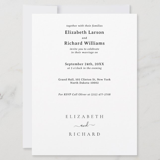 Invitation Texte de modèle de mariage (Devant)