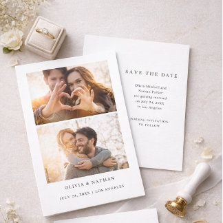 Invitation Texte Élégant Simple et 2 Photos | Mariage