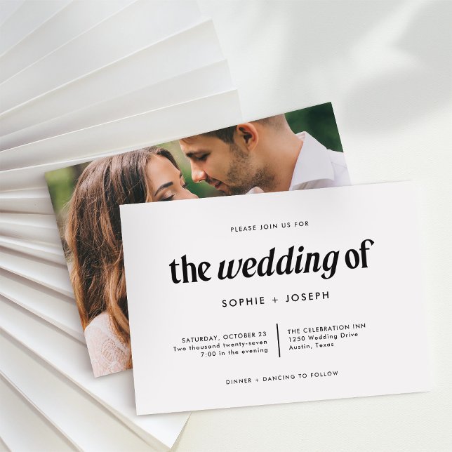Invitation Texte et photo modernes | Mariage noir et blanc (Créateur téléchargé)