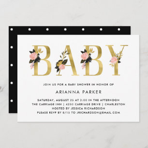 Invitation Texte floral de joli or avec le baby shower du