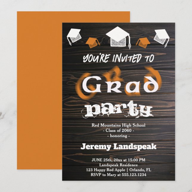 Invitation Texte flou marron orange pour la fête de remise de (Devant / Derrière)