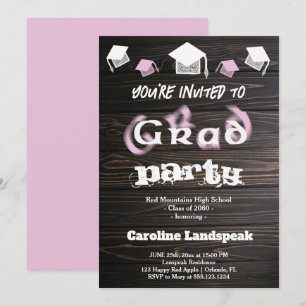 Invitation Texte flou rose pâle pour la fête de fin d'études