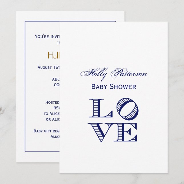 Invitation Texte graphique LOVE - Bleu (Devant / Derrière)