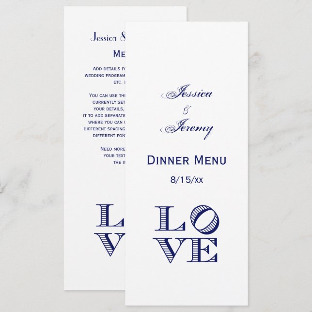 Invitation Texte graphique LOVE - Bleu (Devant / Derrière)