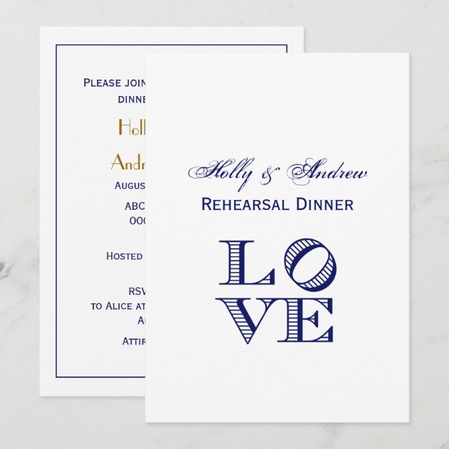 Invitation Texte graphique LOVE - Bleu (Devant / Derrière)