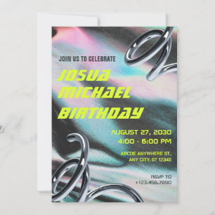 Invitation Texte holographique néon texturé futuriste d'anniv