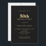 Invitation Texte minimaliste Black Gold 50e fête d'anniversai<br><div class="desc">Texte minimaliste Black Gold 50th Birthday Party. Entièrement personnalisable. Personnalisez facilement le texte et modifiez la police et les couleurs arrière - plans si vous le souhaitez via l'option Modifier plus.</div>