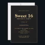 Invitation Texte minimaliste Black Gold Sweet 16 Anniversaire<br><div class="desc">Texte minimaliste Black Gold Sweet 16 Anniversaire. 100% personnalisable. Personnalisez facilement le texte et modifiez la police et les couleurs arrière - plans si vous le souhaitez via l'option Modifier plus.</div>