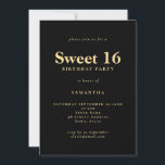 Invitation Texte minimaliste Black Gold Sweet 16 Anniversaire<br><div class="desc">Texte minimaliste Black Gold Sweet 16 Anniversaire. 100% personnalisable. Personnalisez facilement le texte et modifiez la police et les couleurs arrière - plans si vous le souhaitez via l'option Modifier plus.</div>