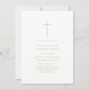 Invitation Texte minimaliste Gold Croix première sainte commu