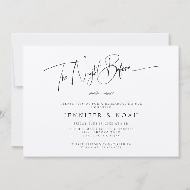 Invitation Texte Moderne La Nuit Avant le Dîner de Répétition (Devant)
