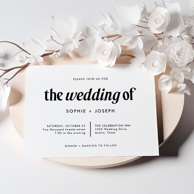 Invitation Texte moderne | Mariage noir et blanc (Créateur téléchargé)