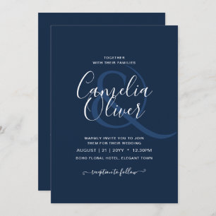 Invitation Texte monochrome bleu moderne uniquement Mariage
