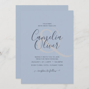 Invitation Texte monochrome bleu moderne uniquement Mariage