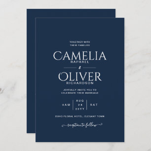 Invitation Texte monochrome bleu moderne uniquement Mariage