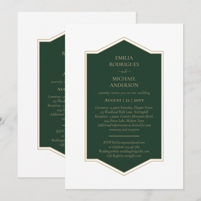 Invitation Texte monochrome vert Émeraude (Devant / Derrière)