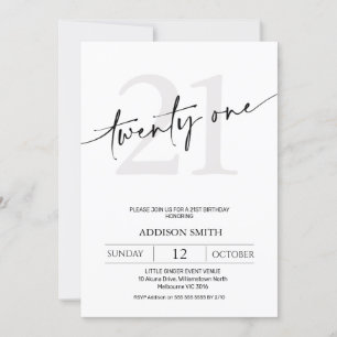 Invitation Texte noir minimaliste moderne 21e anniversaire