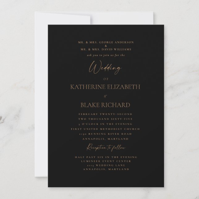 Invitation Texte officiel en or noir Les deux parents Mariage (Devant)