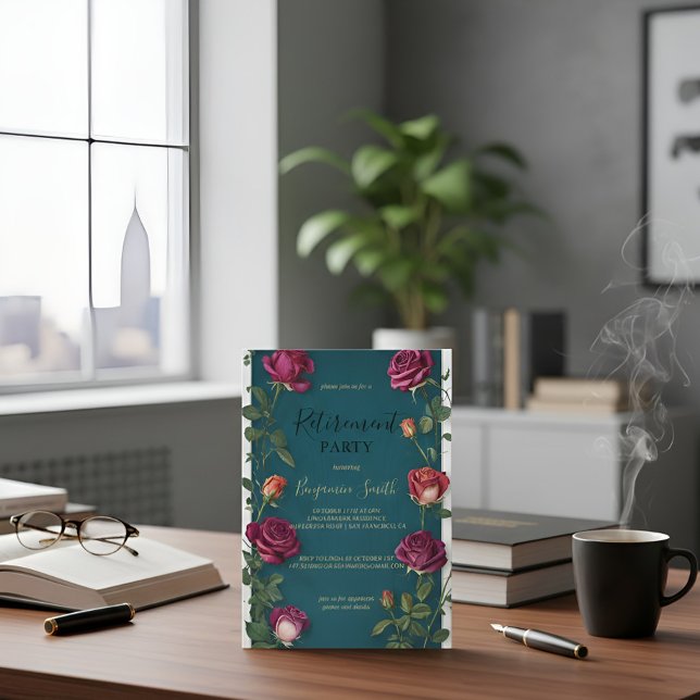 Invitation Texte Or Luxe Rose Turquoise Foncé Retraite En (Créateur téléchargé)