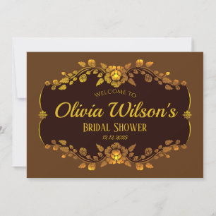 Invitation Texte personnalisé élégant mariage Brown et Or Sho