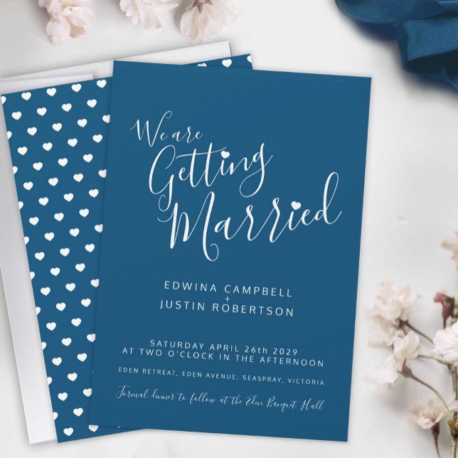 Invitation Texte simple et bleu coeur mariage blanc invite (Créateur téléchargé)