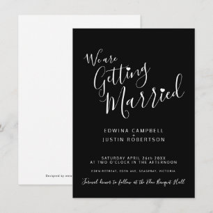 Invitation Texte simple et coeur noir blanc mariage invite
