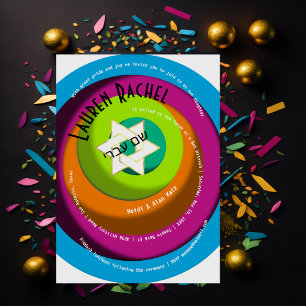 Invitation Texte spiral Cercles Wonky Étoile blanche de David