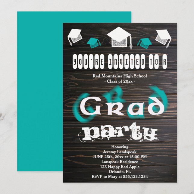 Invitation Texte turquoise flou pour la fête de la Maison de  (Devant / Derrière)