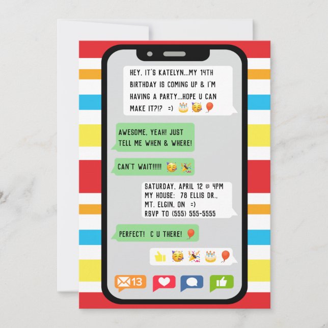 Invitation Textes Anniversaire Fête Invitation, Teenage Party (Devant)