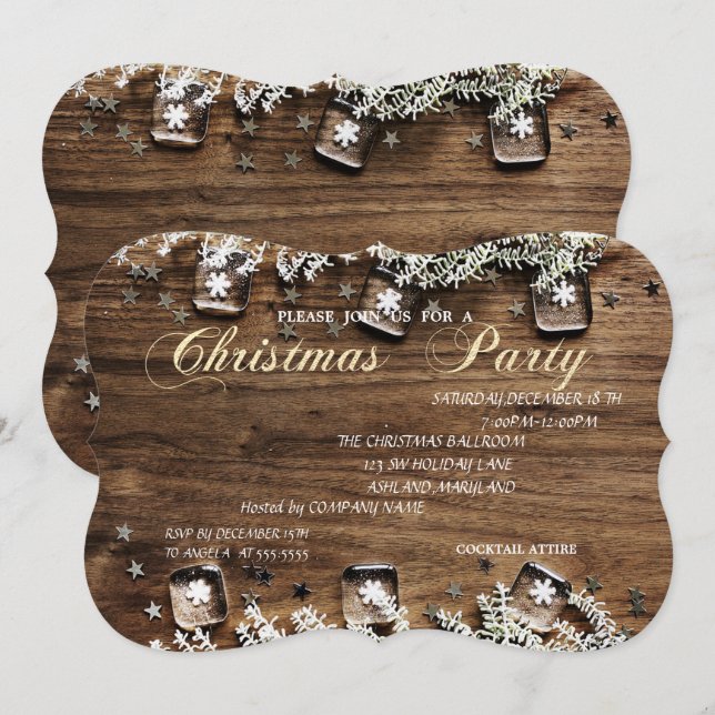 Invitation Texture de bois, Soirée de Noël d'entreprise (Devant / Derrière)