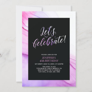 Invitation Texture de fluide rose et violet pour les 40 ans d