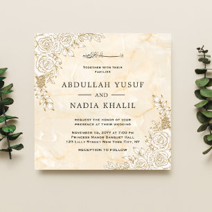 Invitation Texture de marbre dentelle florale Mariage musulma