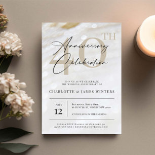 Invitation Texture de perle élégante et classique 40e anniver
