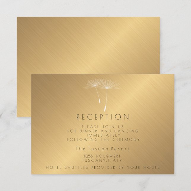 Invitation Texture dorée Dandelion Mariage Réception (Devant / Derrière)