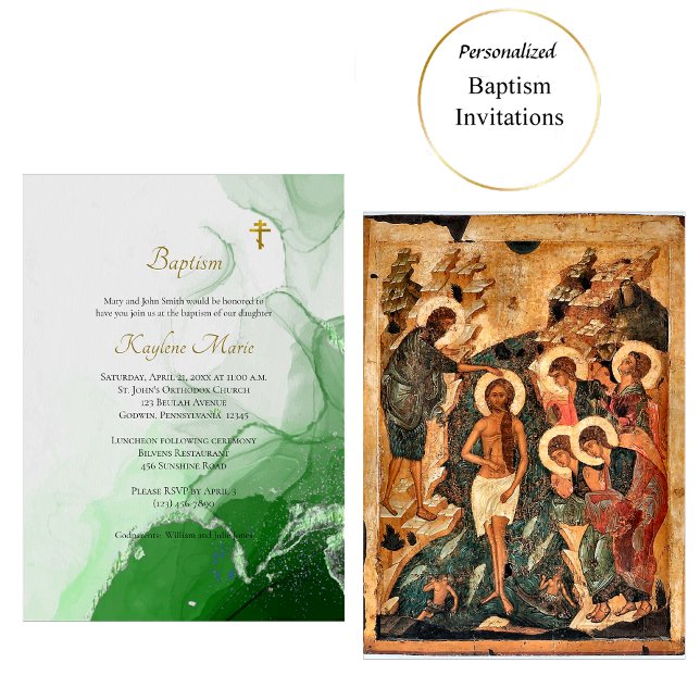 Invitation Texture du canyon vert Baptême chrétien orthodoxe (Créateur téléchargé)