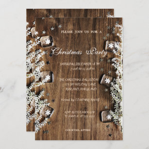 Invitation Texture en bois, Snowflakes, Fête de Noël d'entrep
