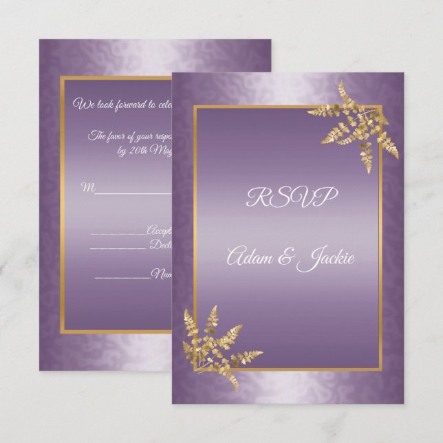 Invitation Texture feuille OR Violet ÉLÉGANT Réponse Moderne (Devant / Derrière)