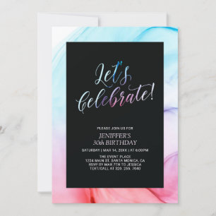 Invitation Texture fluide rouge et bleu 30e anniversaire femm