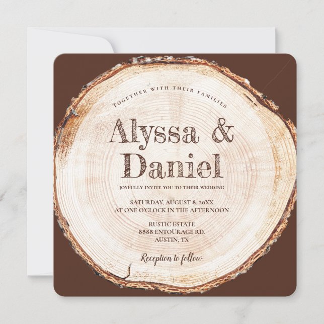 Invitation Texture Rustique Mariage en écorce de bois sur mes (Devant)