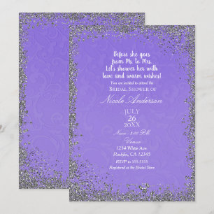 Invitation Texture Violet Paillettes Argent Mariage Moderne C