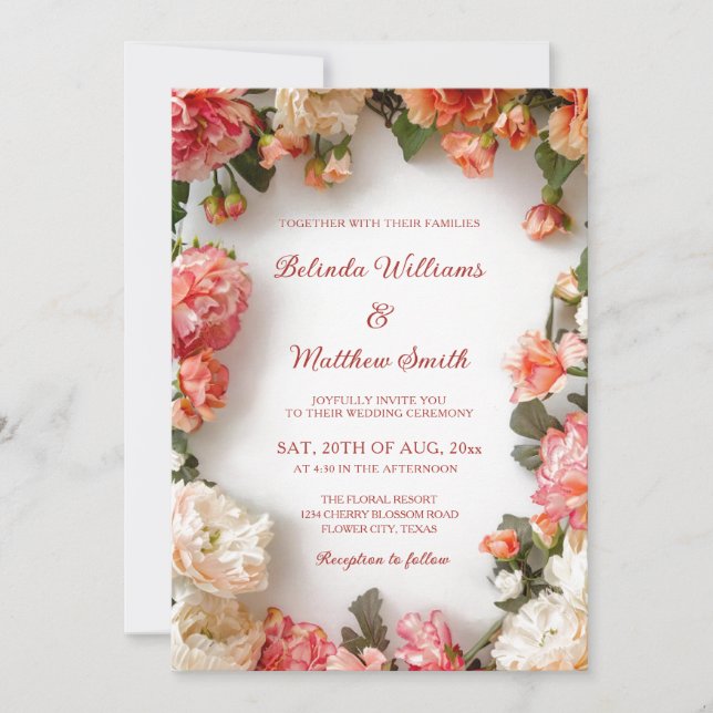 Invitation Textured Floral Wreath  Wedding (Devant)