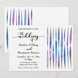 Invitation Textures Aquarelle Blanc Violet Rose Bleu Mariage