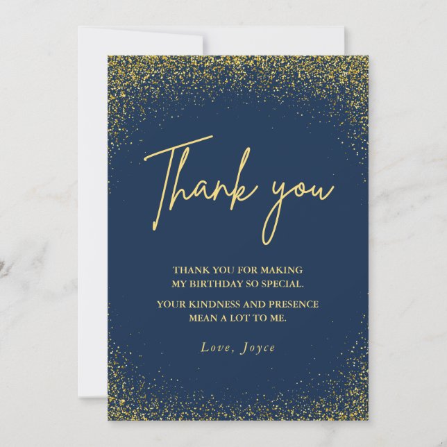Invitation Thank you card 75th birthday Gold Navy Glam (Devant)