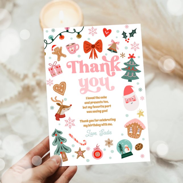 Invitation  Thank You Card Christmas Birthday Pink Holidays (Créateur téléchargé)