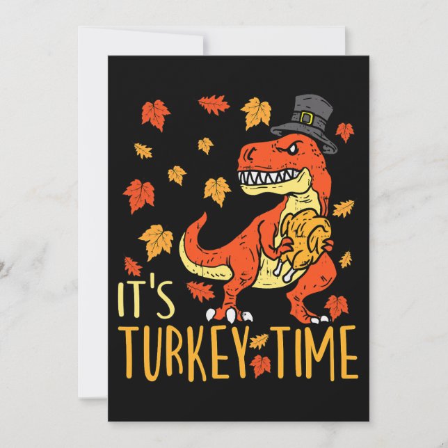 Invitation Thankesgiving Son Turc Time Fall Leaf Dinosaur 1 (Devant)