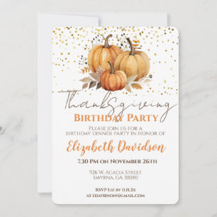 Invitation Thanksgiving Adulte fête d'anniversaire