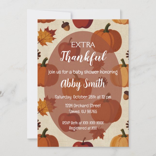 Invitation Thanksgiving Apples & Pumpkins Fall Baby Shower (Devant)