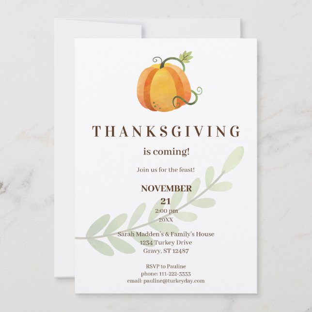 Invitation Thanksgiving arrive ! Citrouille du dîner - Kraft (Devant)